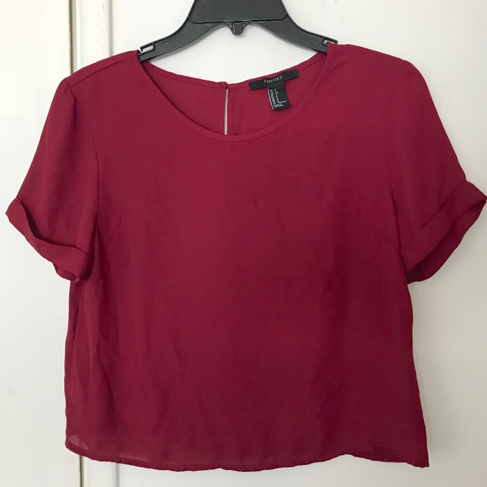 Wine red short-sleeve blouse